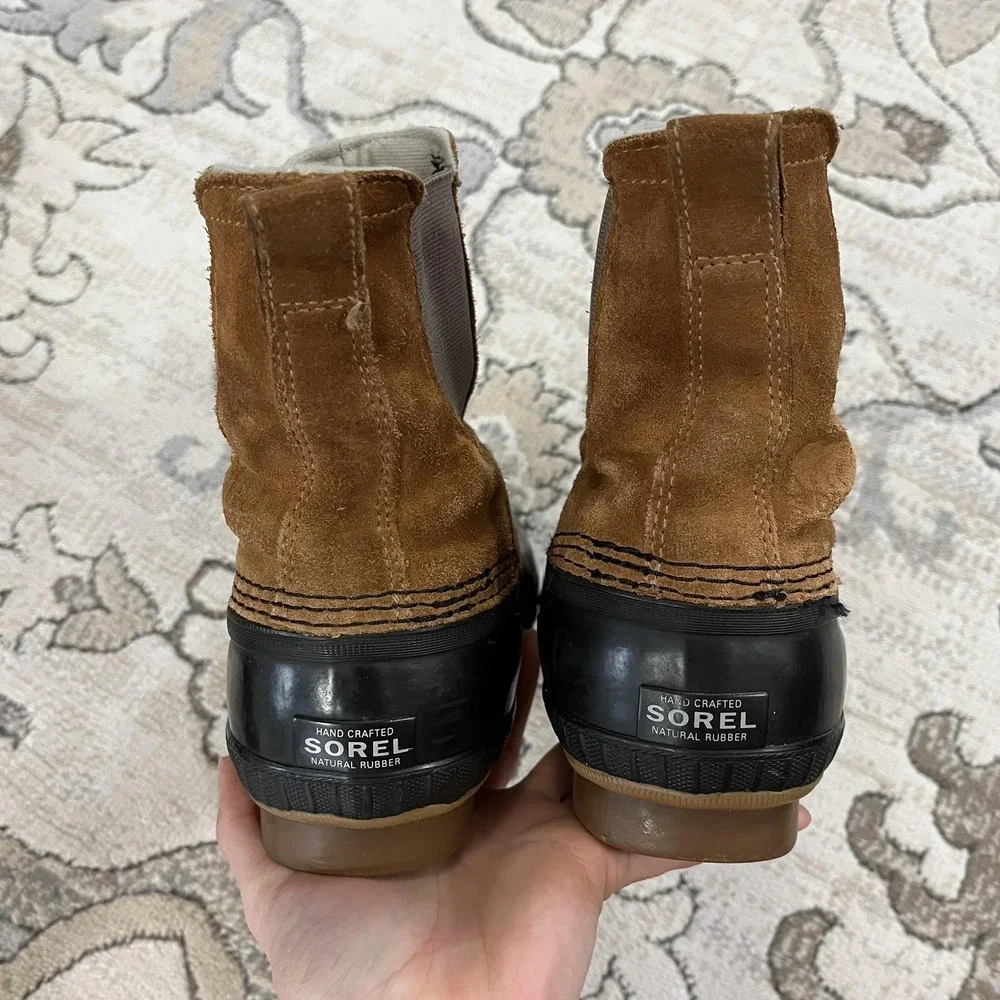 Sorel Snow Boots Mens Size 7 Brown Suede Waterproof‎ Duck Ankle Pull On Lined